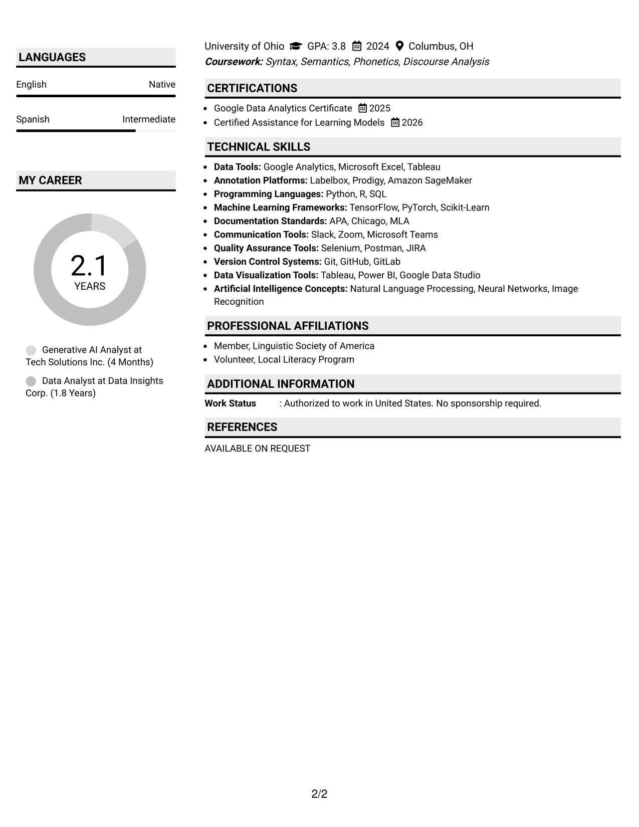 Resume Example Page 2