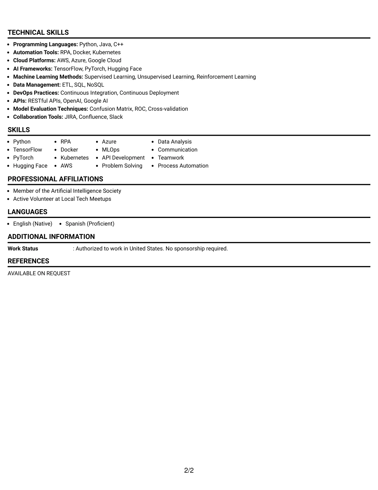 Resume Example Page 2