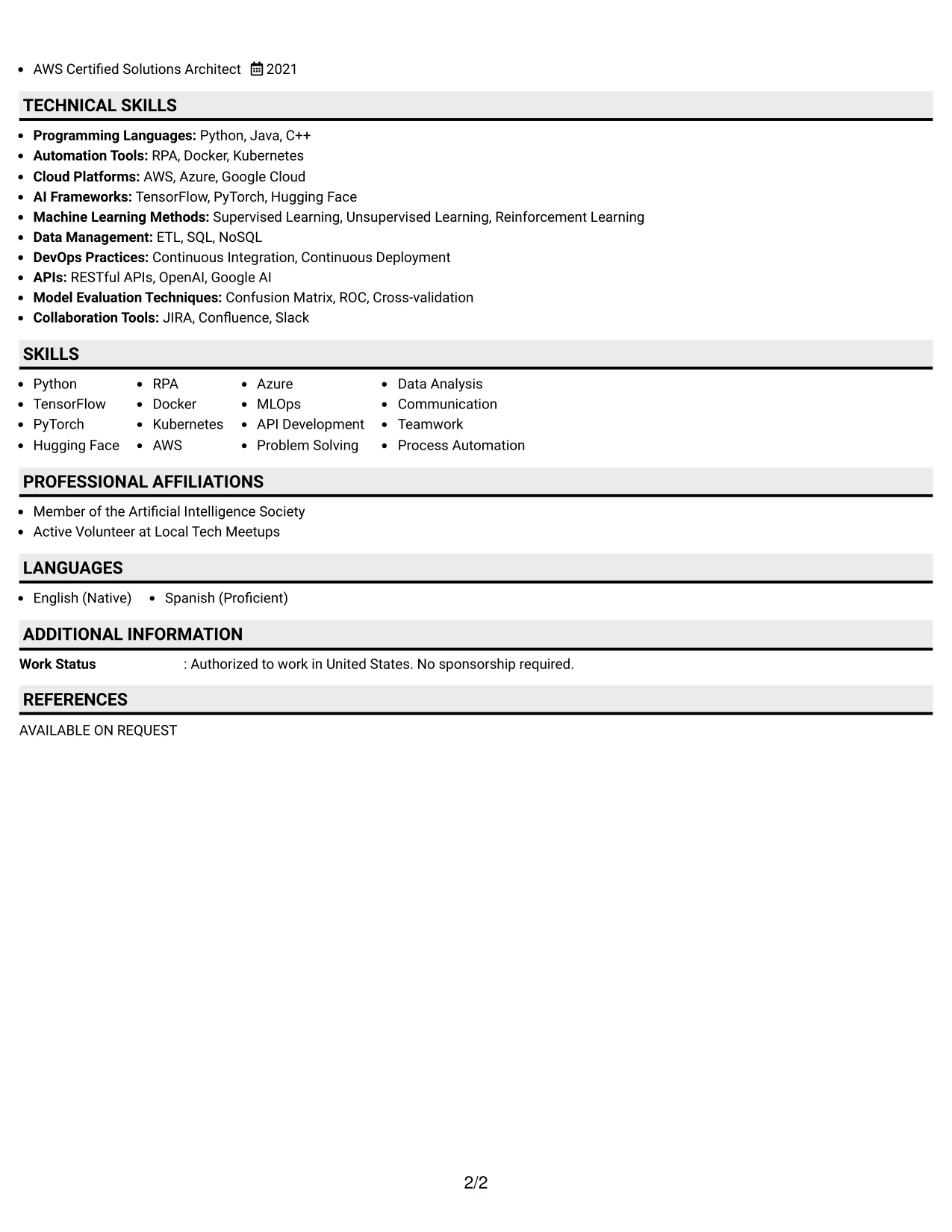 Resume Example Page 2