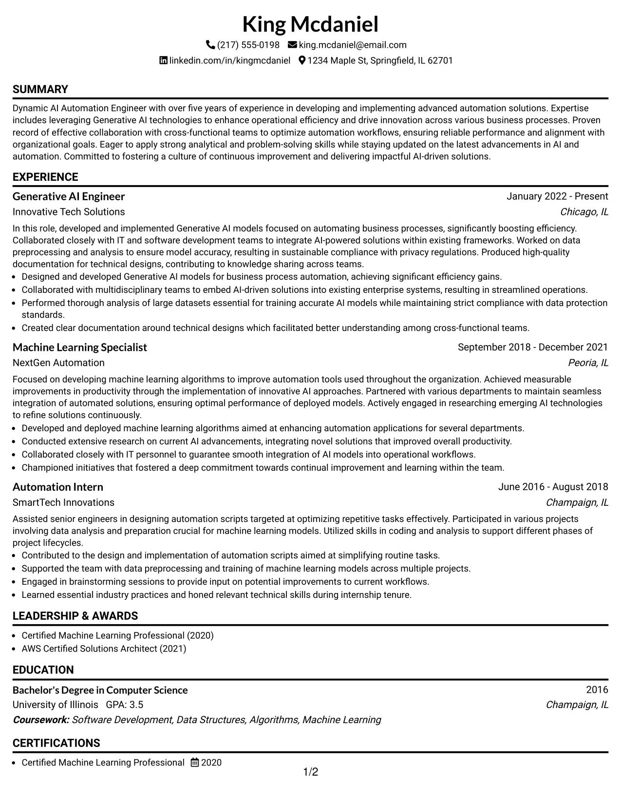 Resume Example Page 1