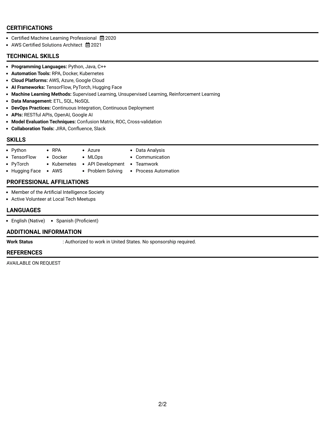 Resume Example Page 2