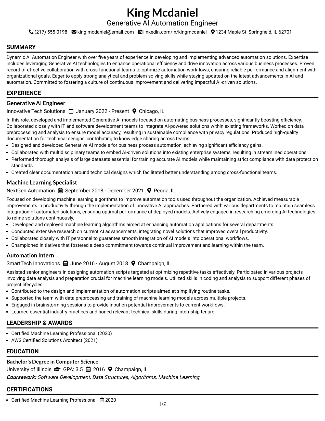 Resume Example Page 1