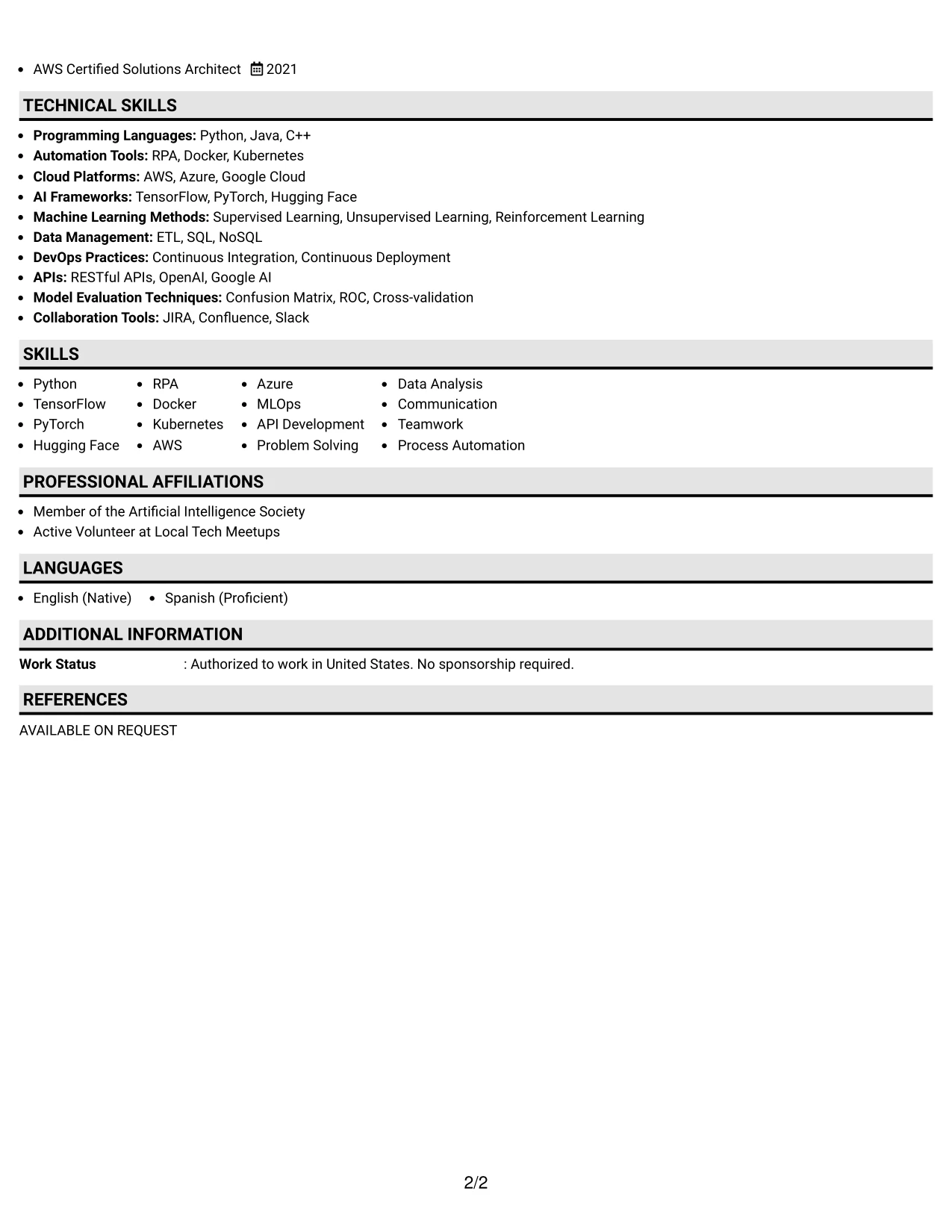 Resume Example Page 2