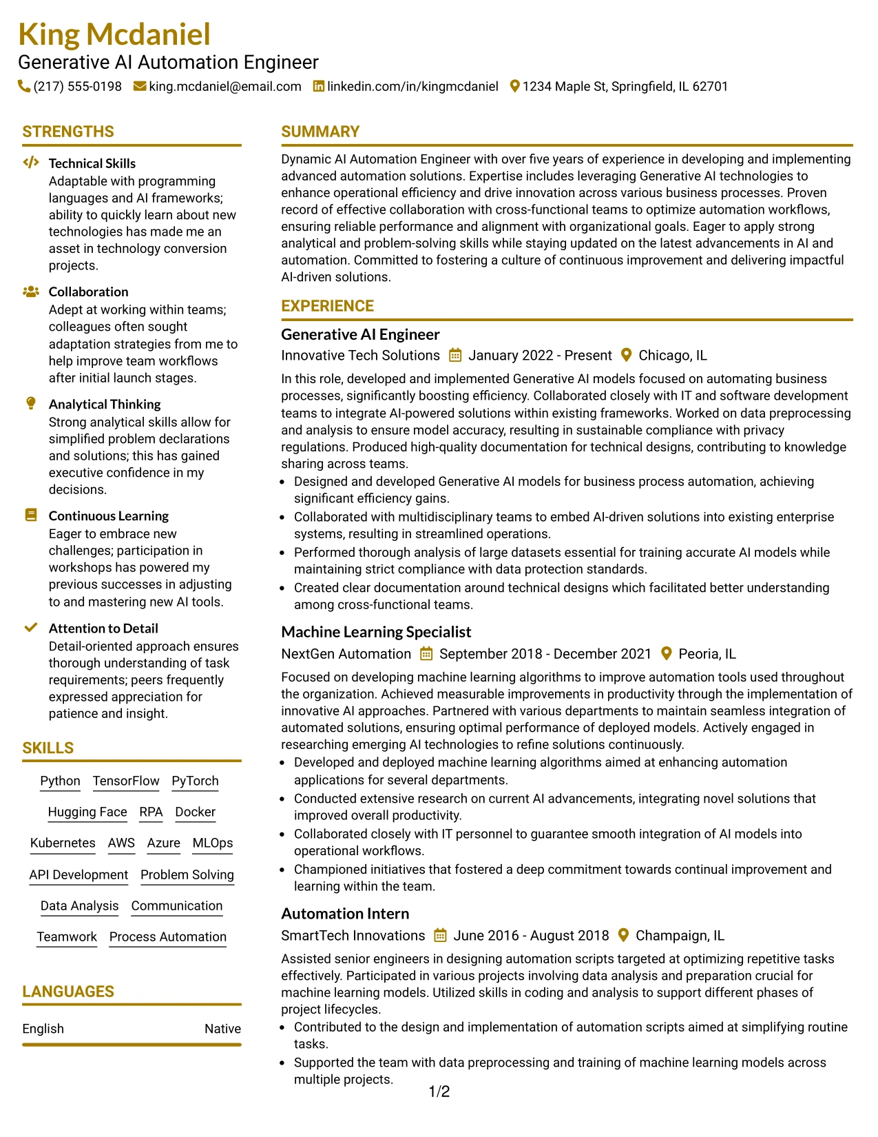Resume Example Page 1