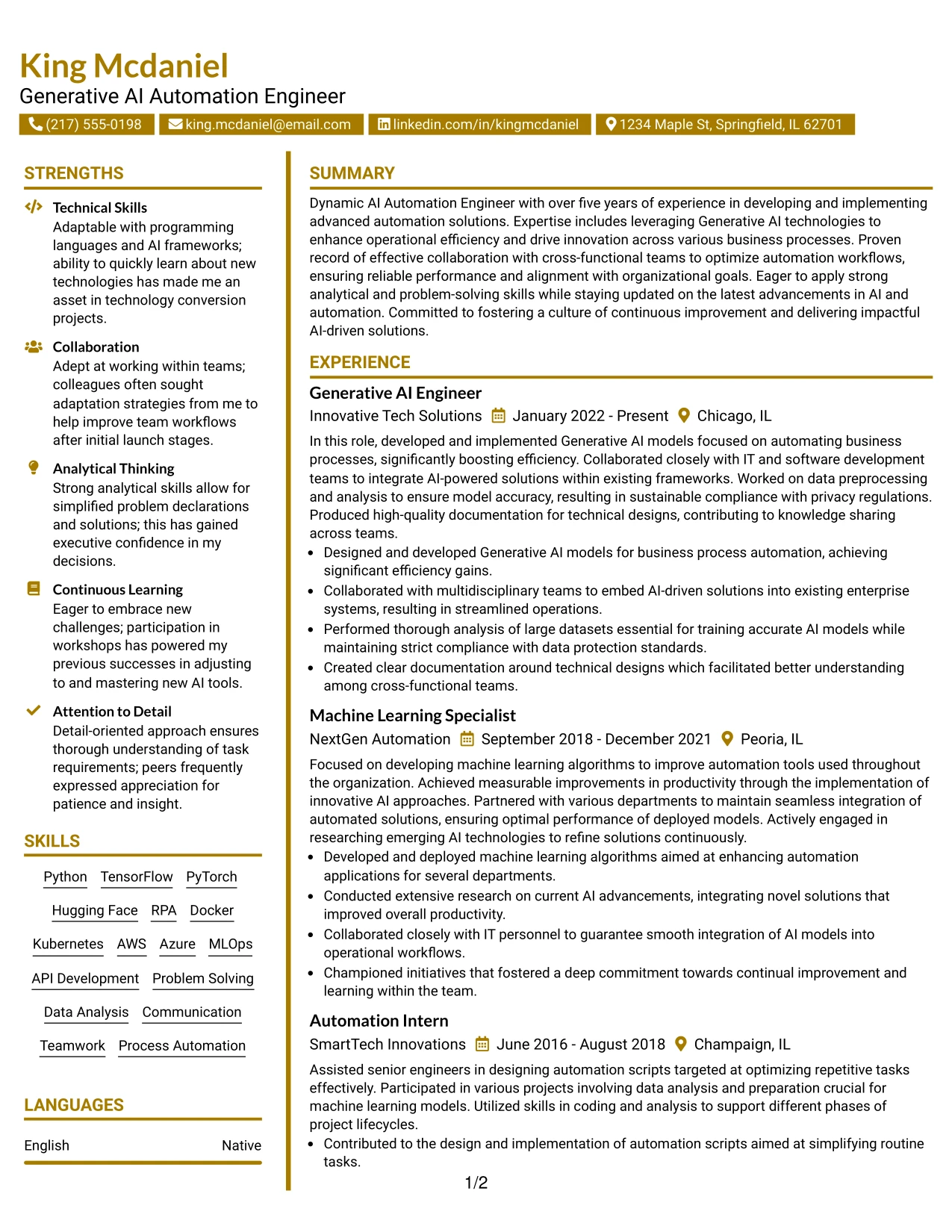 Resume Example Page 1