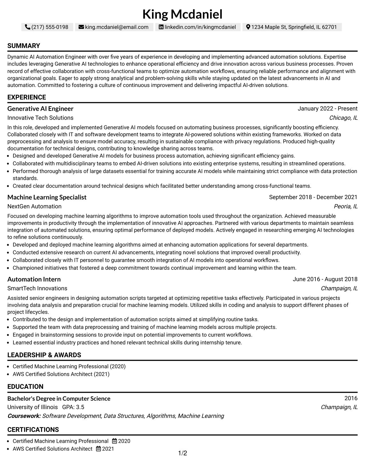 Resume Example Page 1