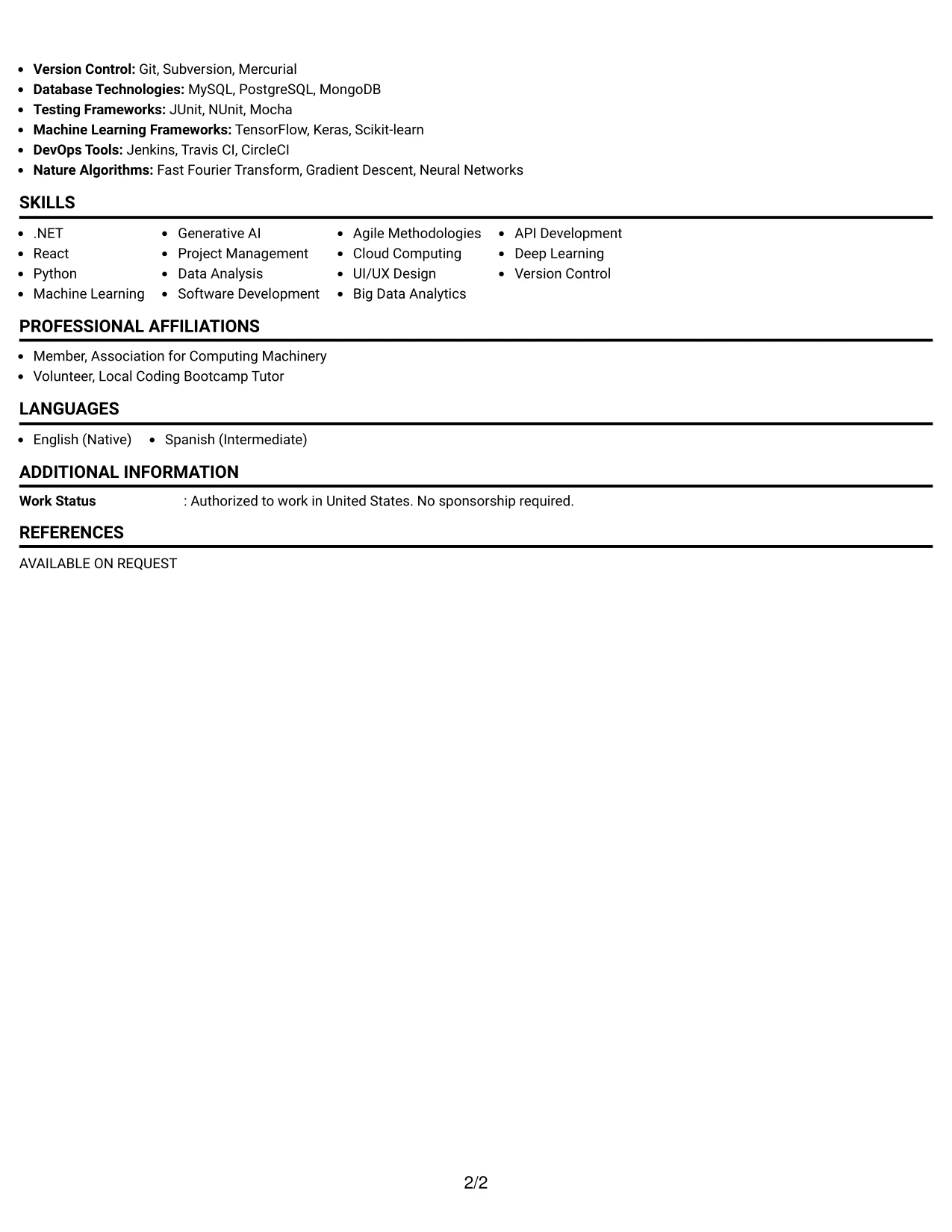 Resume Example Page 2