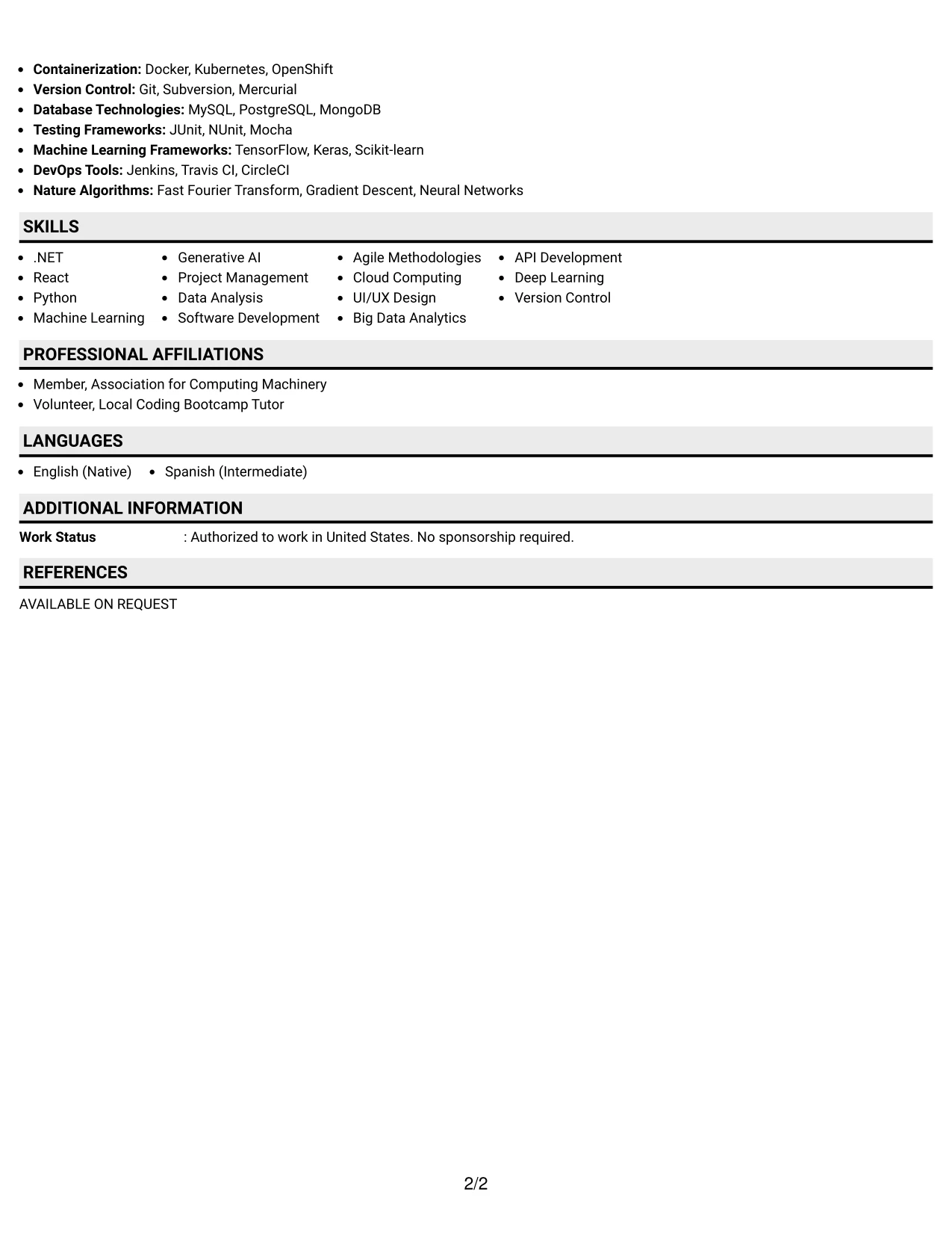 Resume Example Page 2