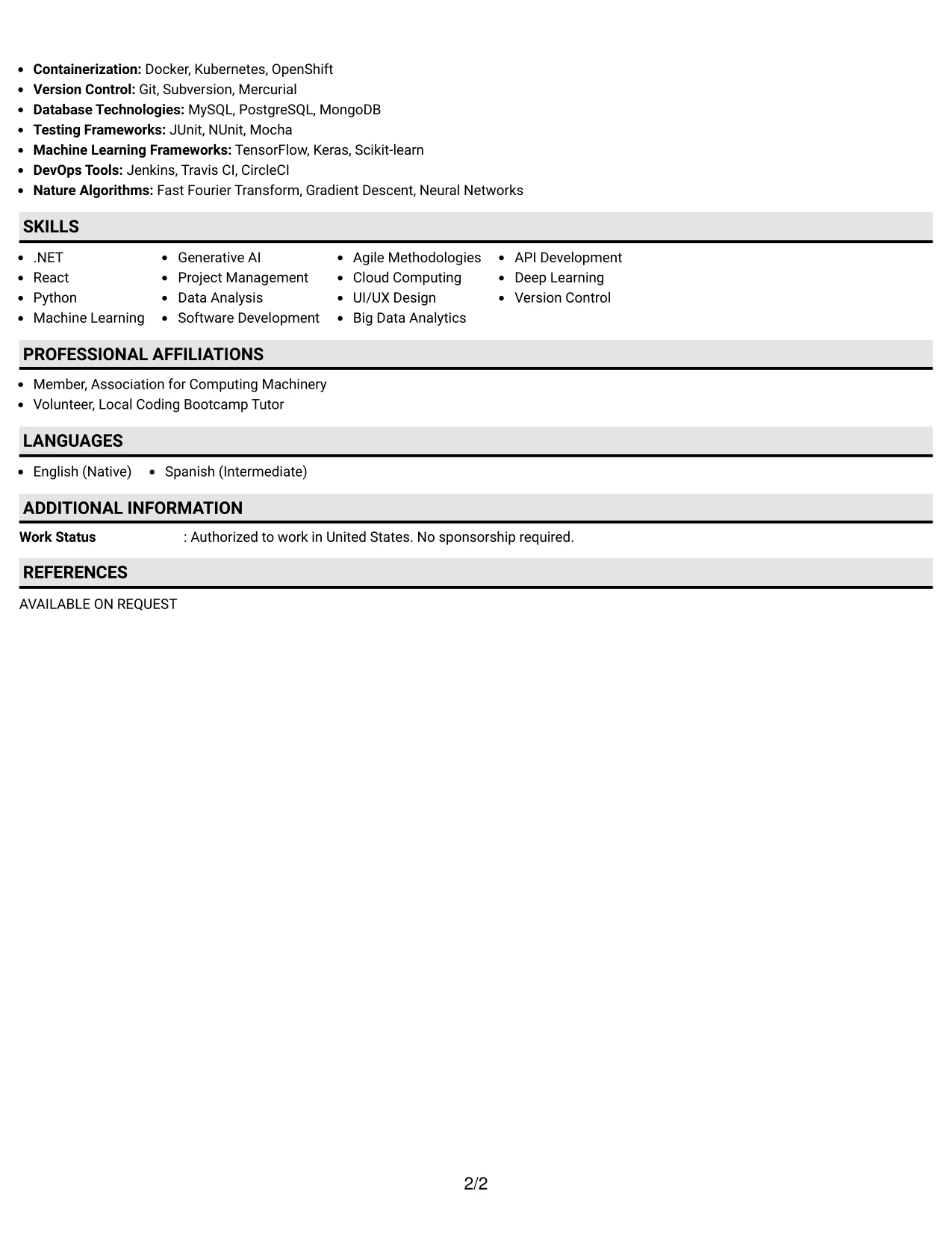 Resume Example Page 2