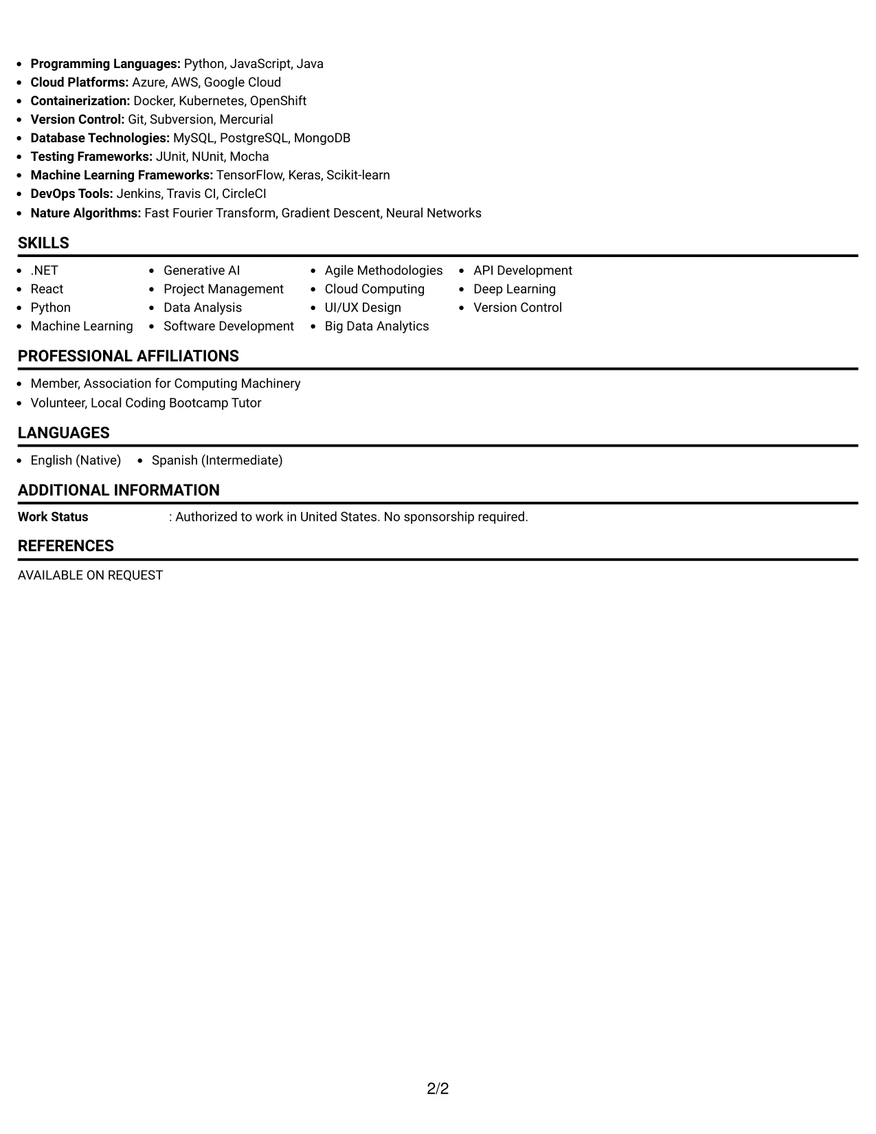 Resume Example Page 2