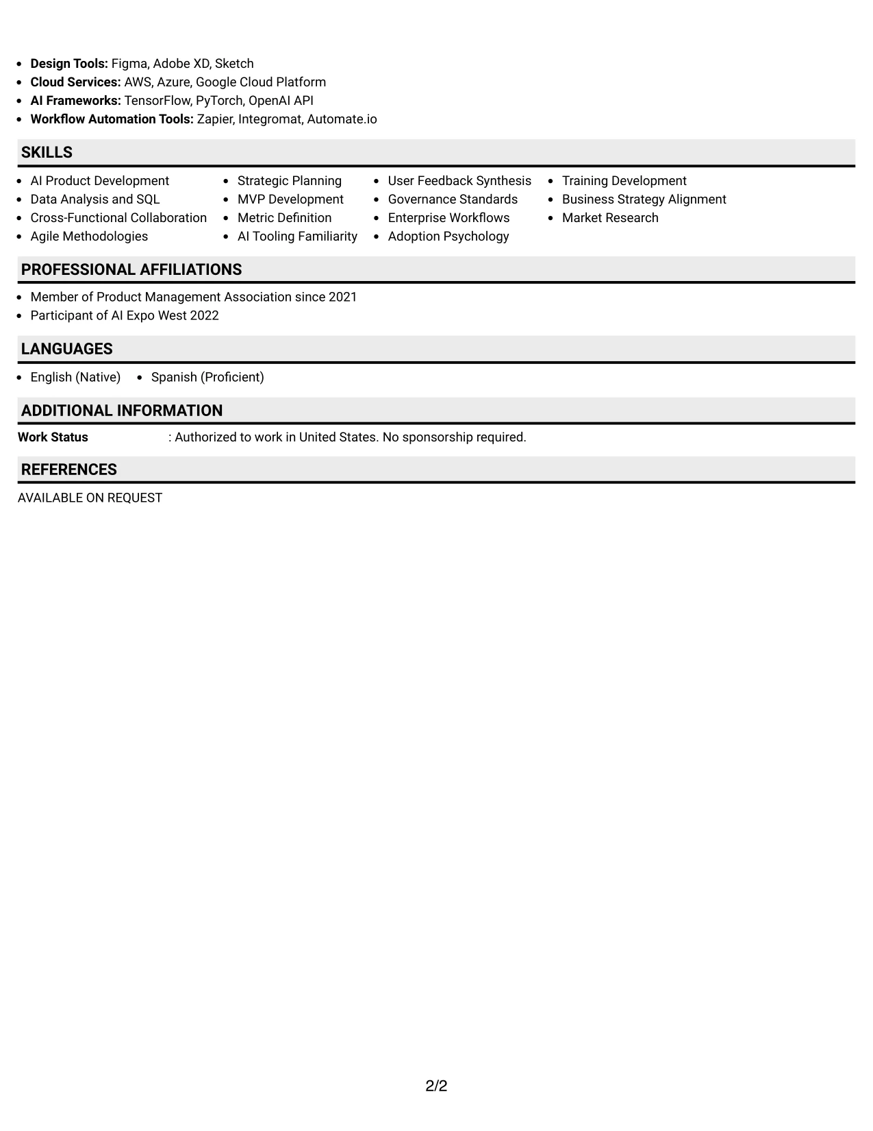 Resume Example Page 2