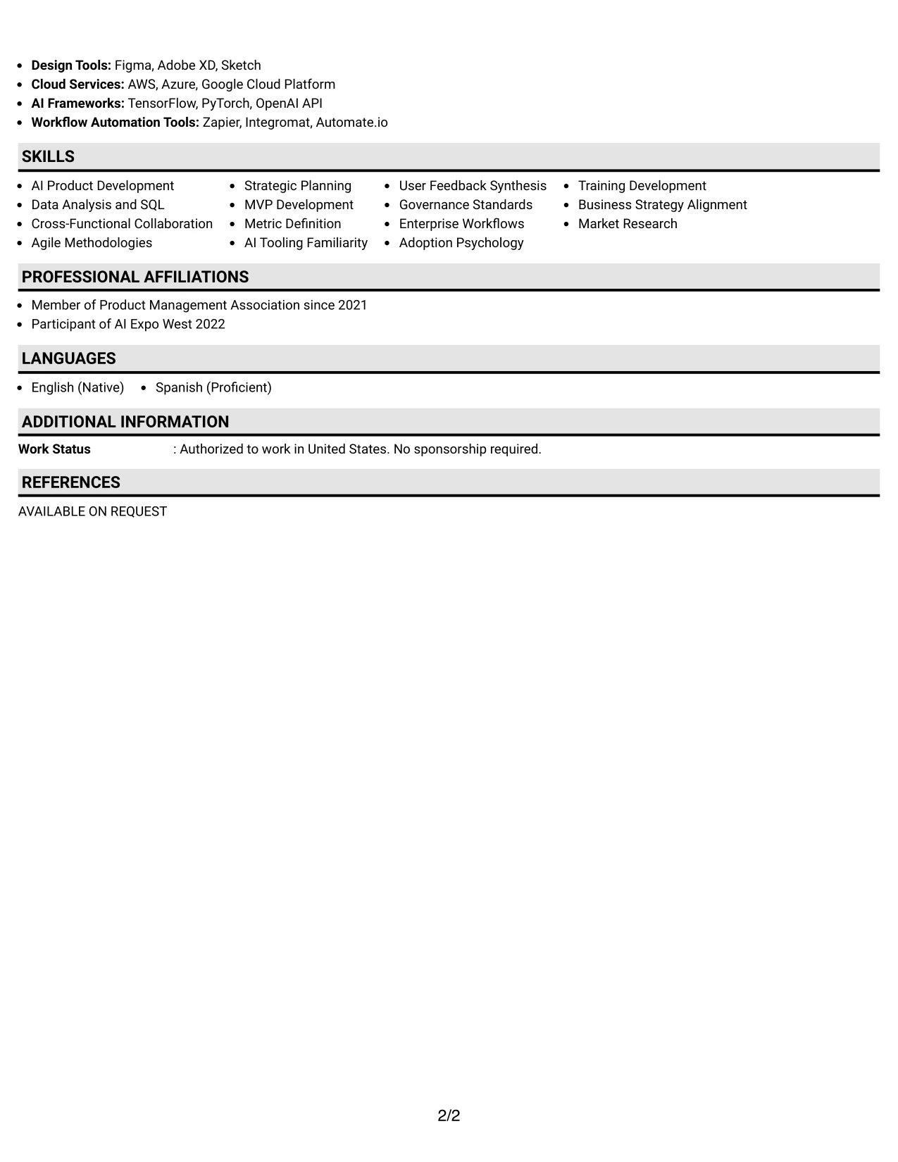 Resume Example Page 2