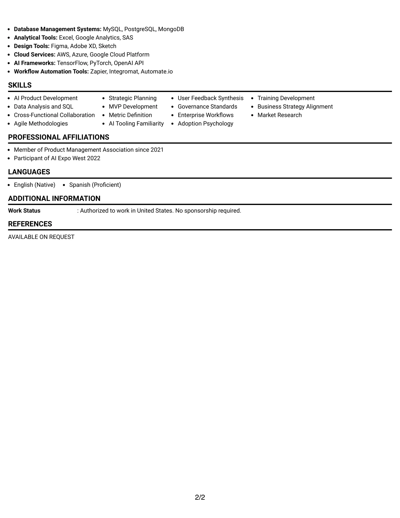 Resume Example Page 2