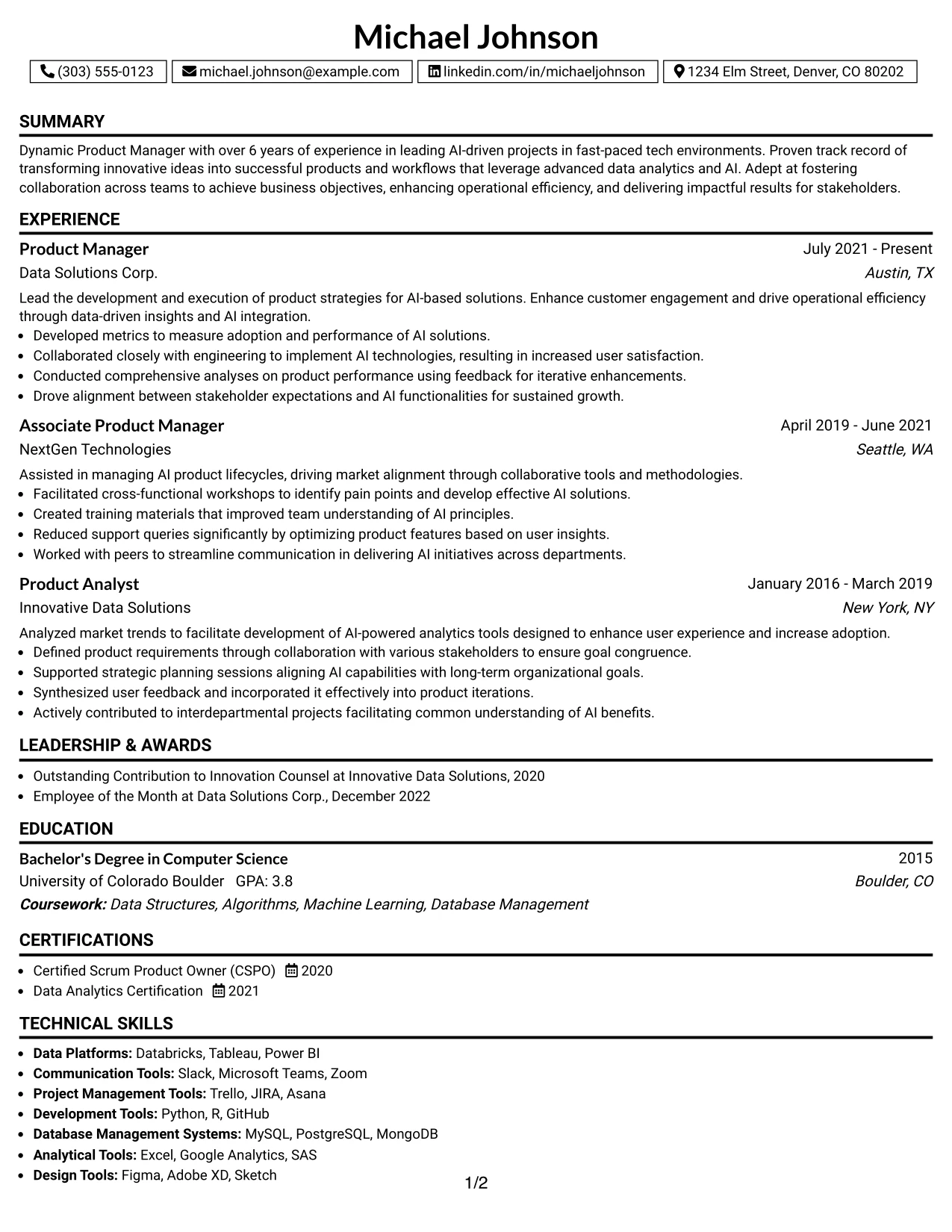 Resume Example Page 1
