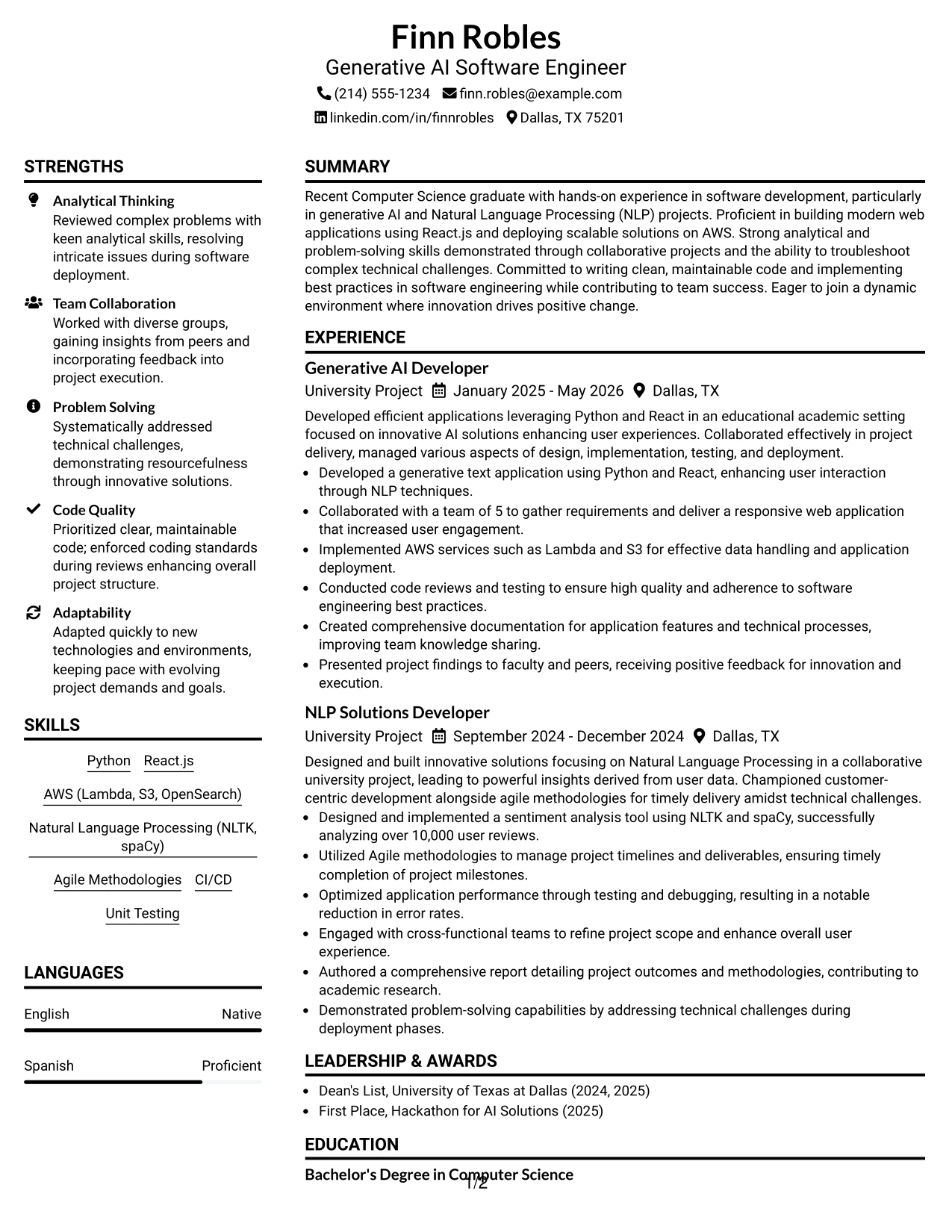 Resume Example Page 1