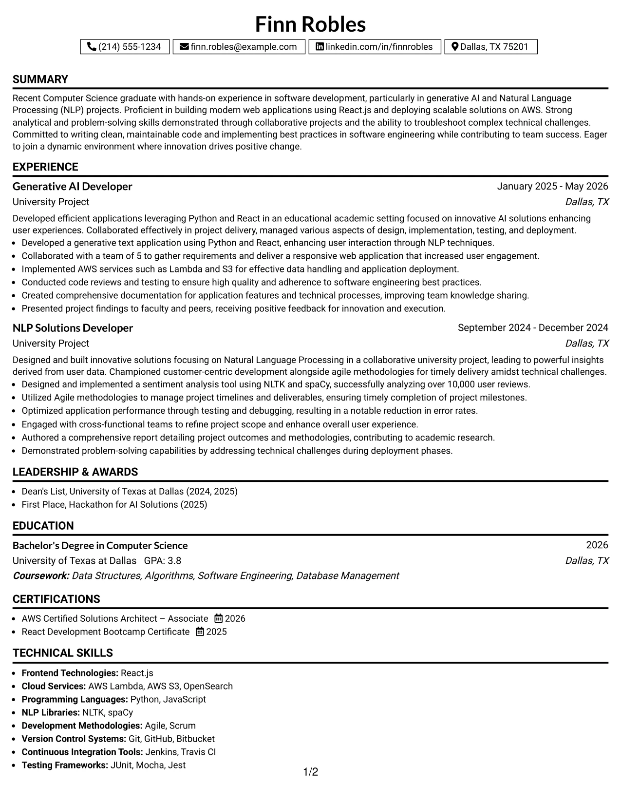 Resume Example Page 1