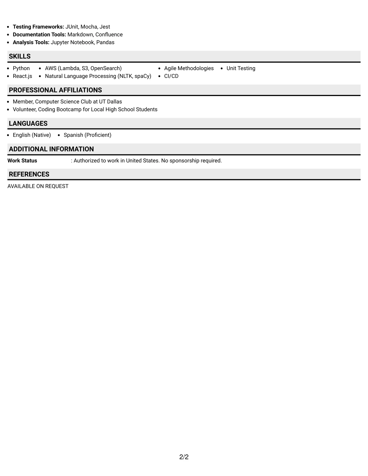 Resume Example Page 2