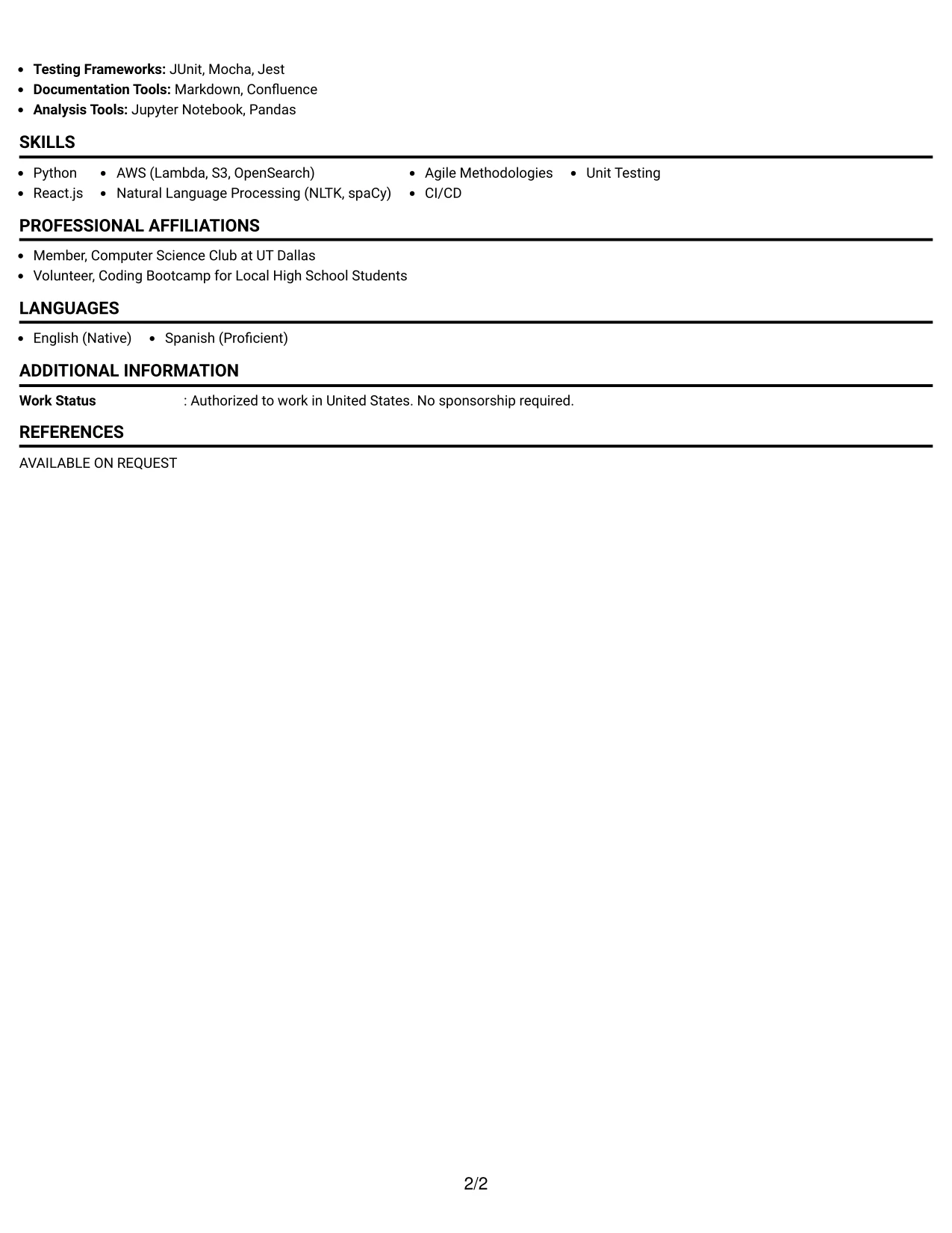 Resume Example Page 2