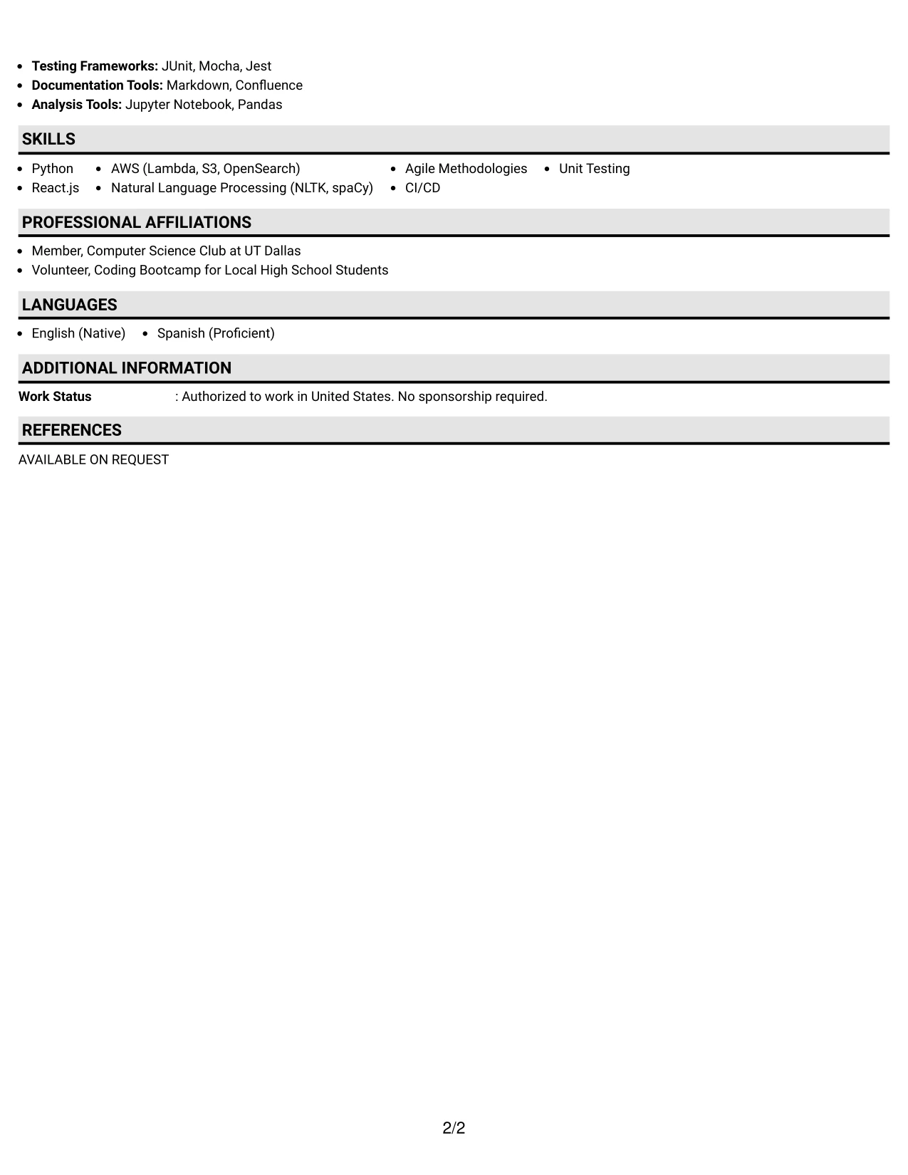 Resume Example Page 2