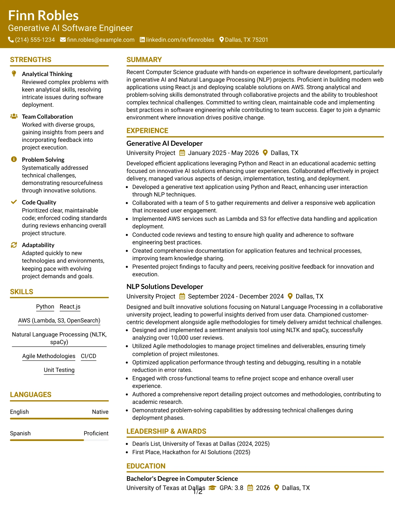 Resume Example Page 1
