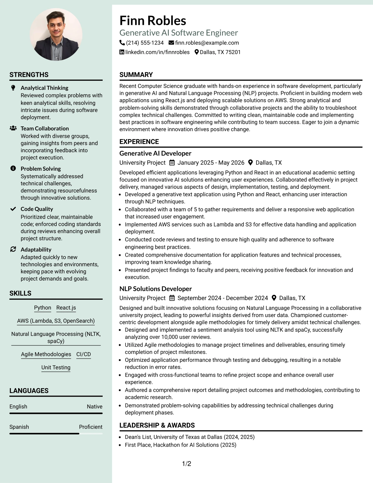 Resume Example Page 1