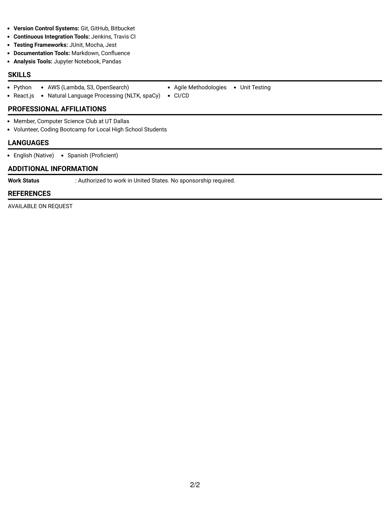 Resume Example Page 2