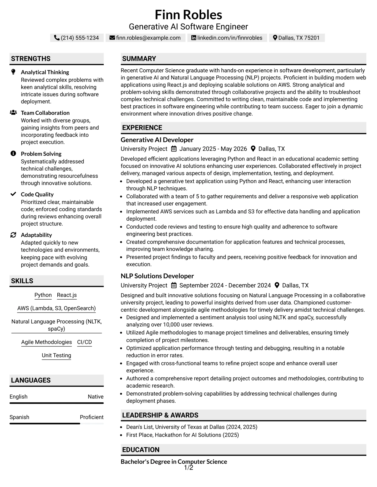 Resume Example Page 1