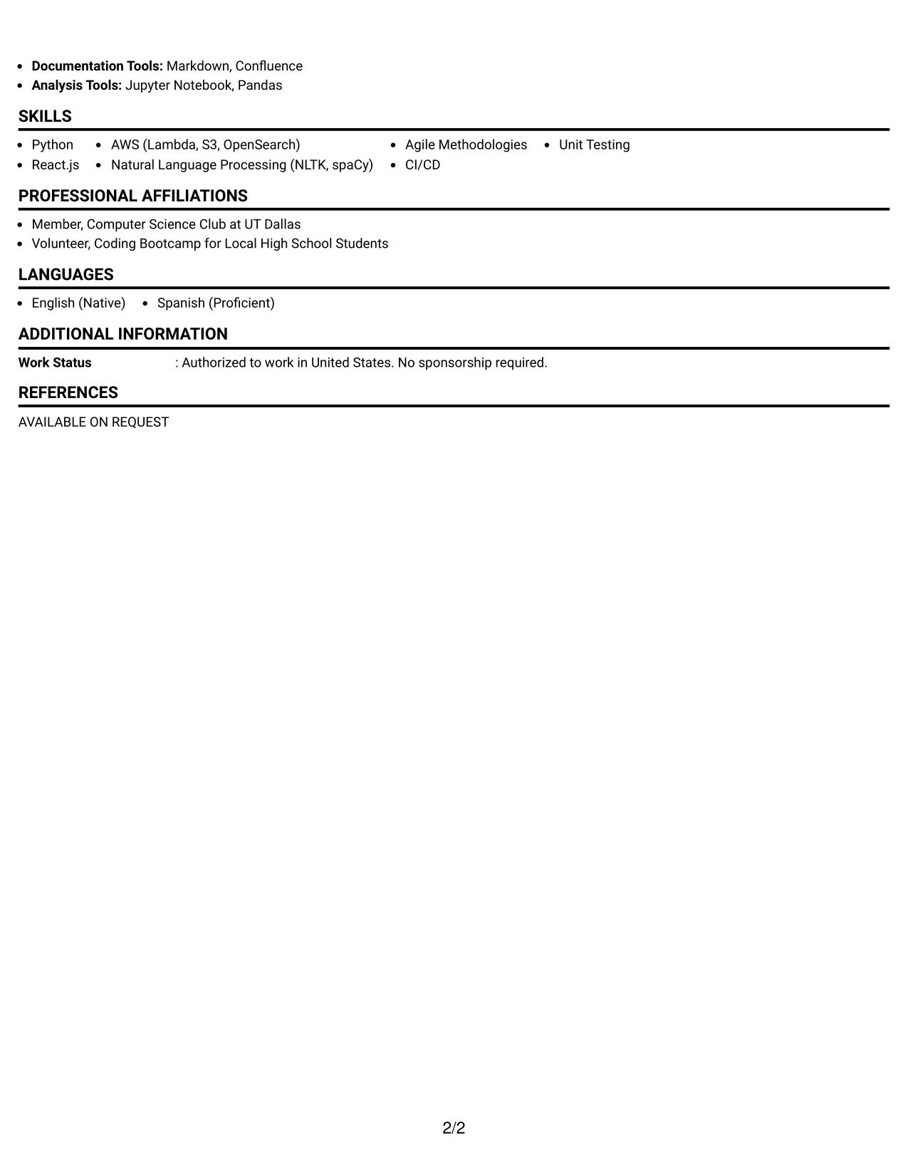 Resume Example Page 2