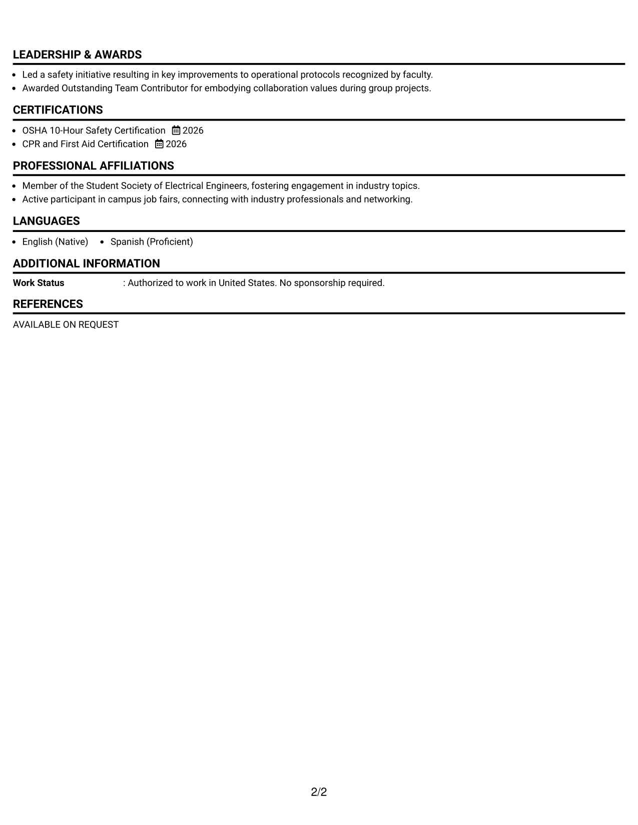 Resume Example Page 2