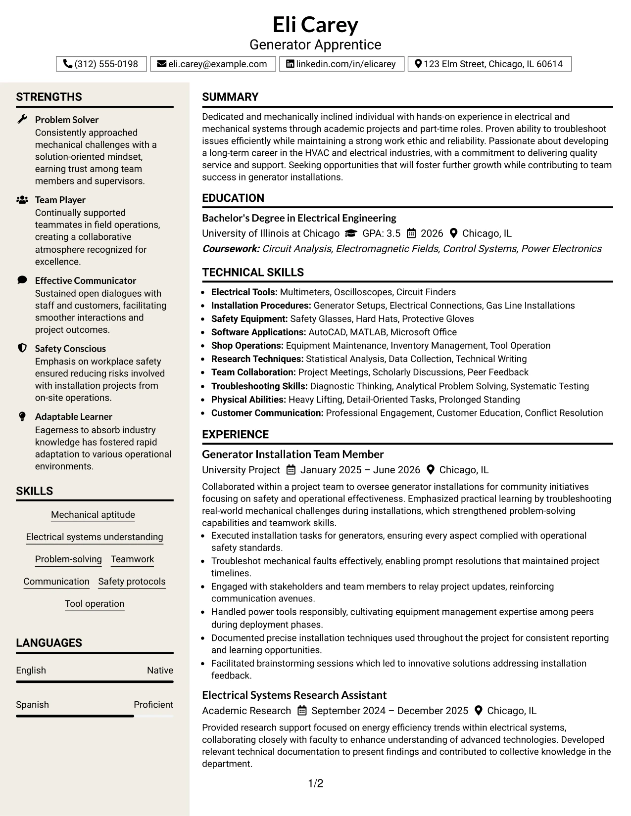 Resume Example Page 1