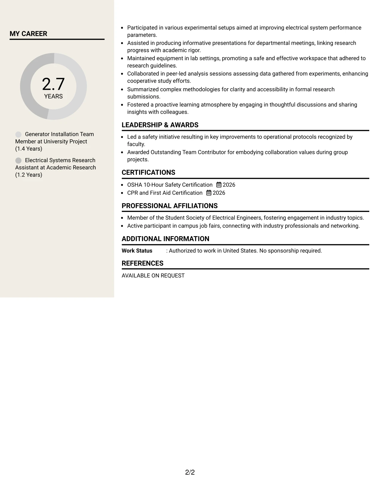 Resume Example Page 2