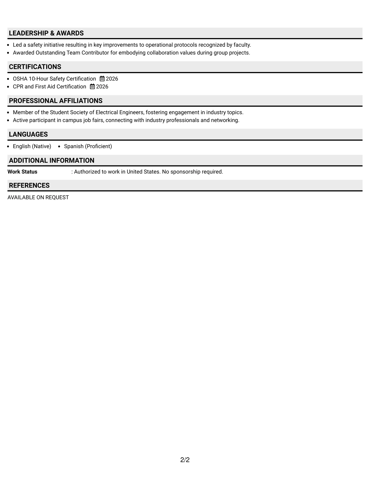 Resume Example Page 2