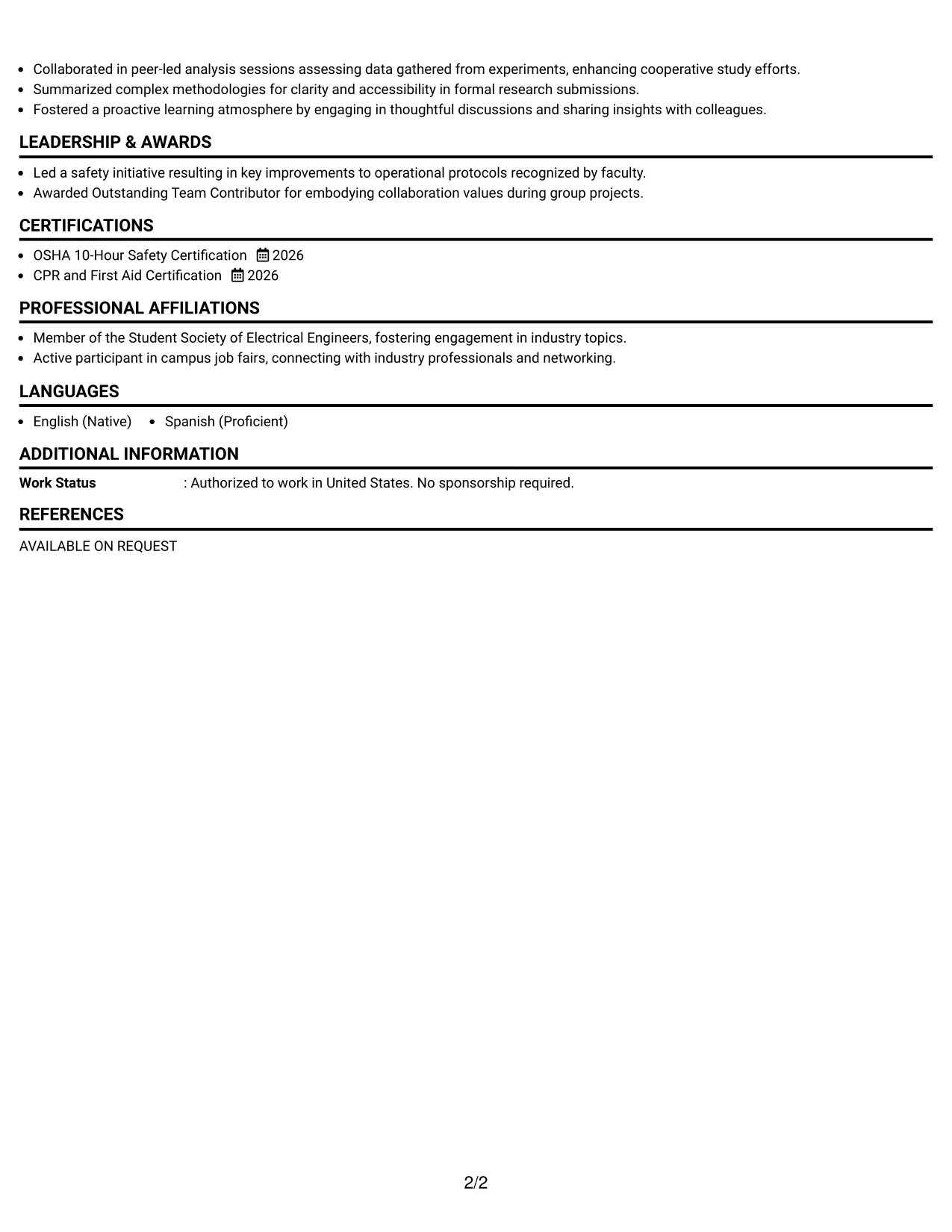 Resume Example Page 2