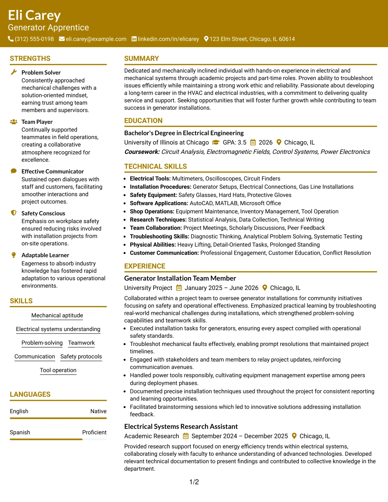Resume Example Page 1