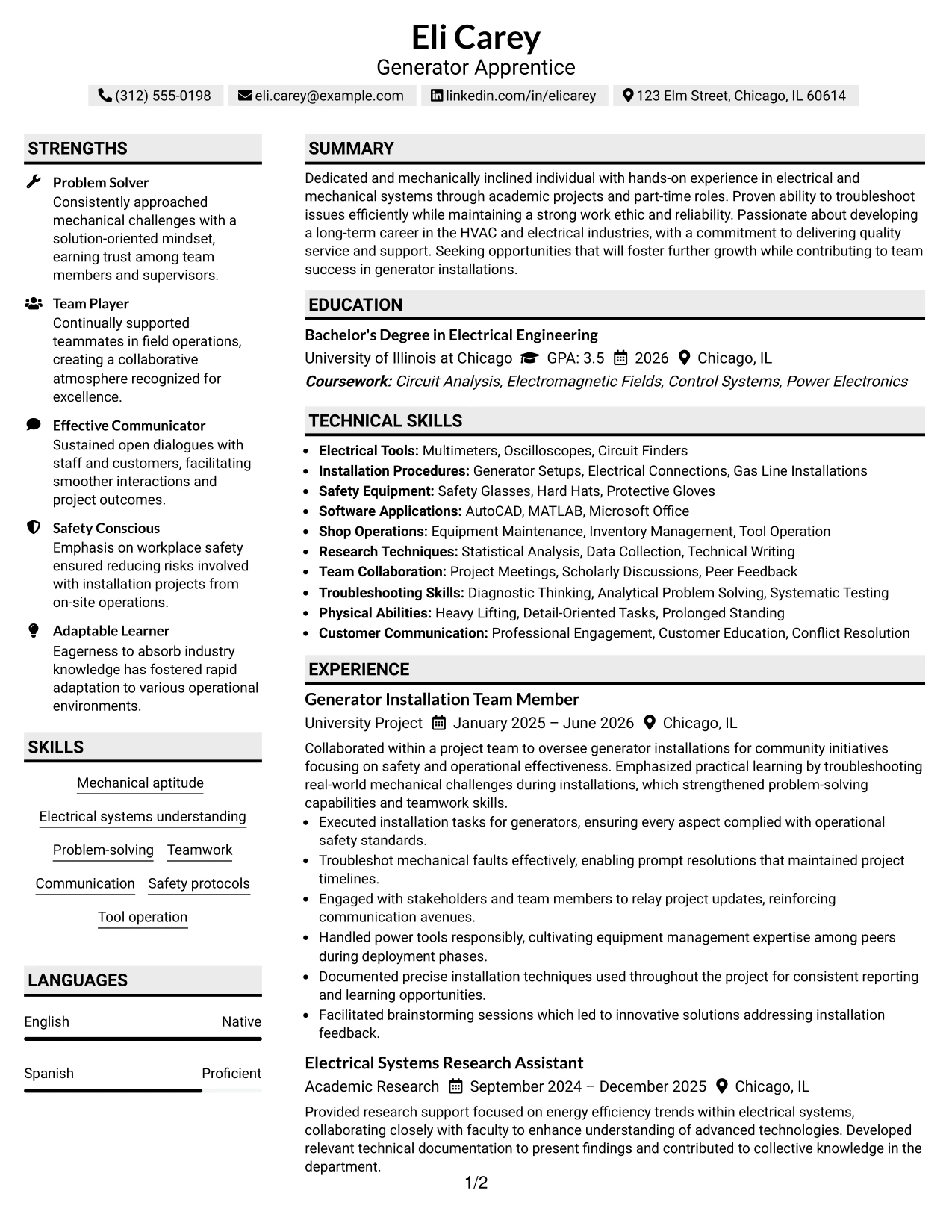 Resume Example Page 1
