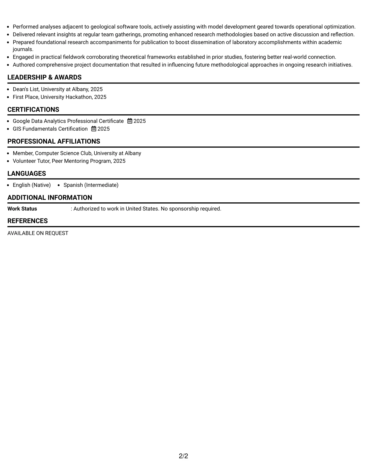 Resume Example Page 2