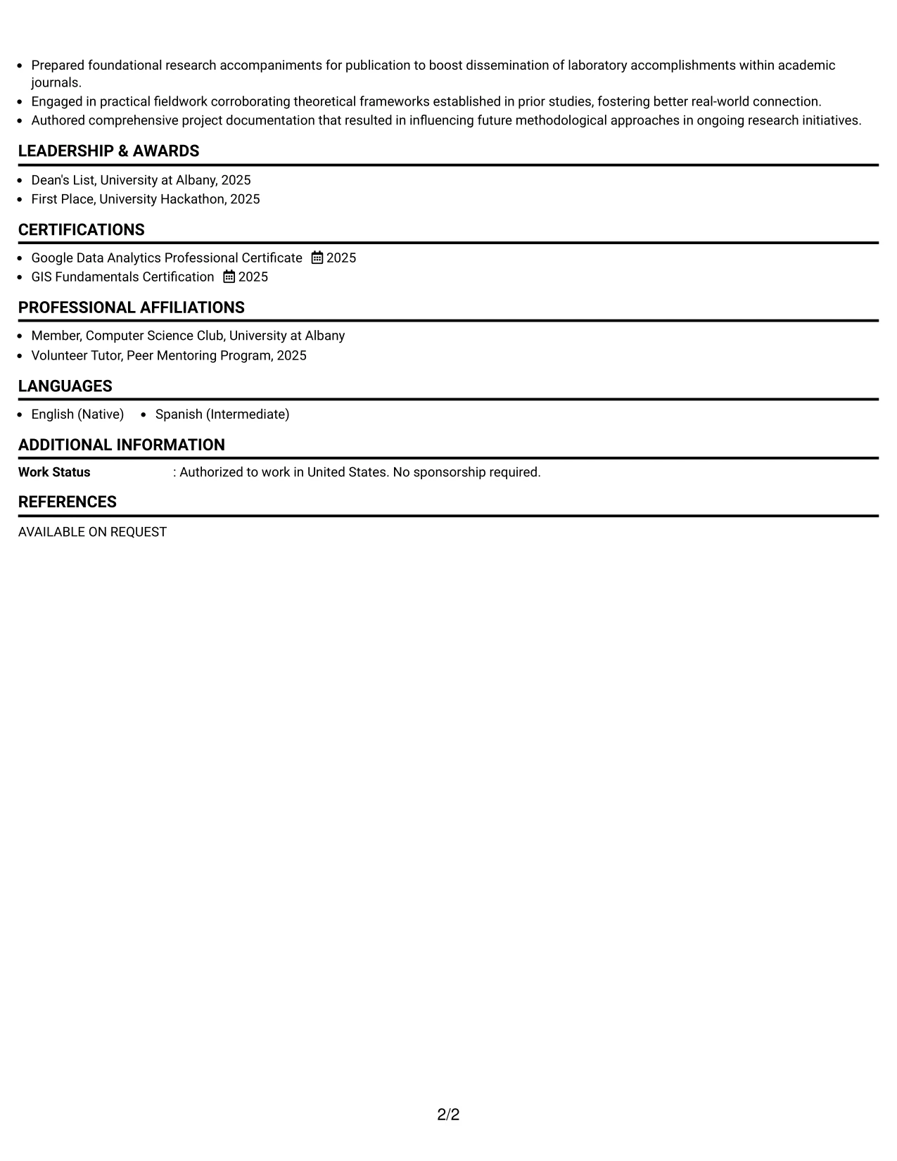Resume Example Page 2