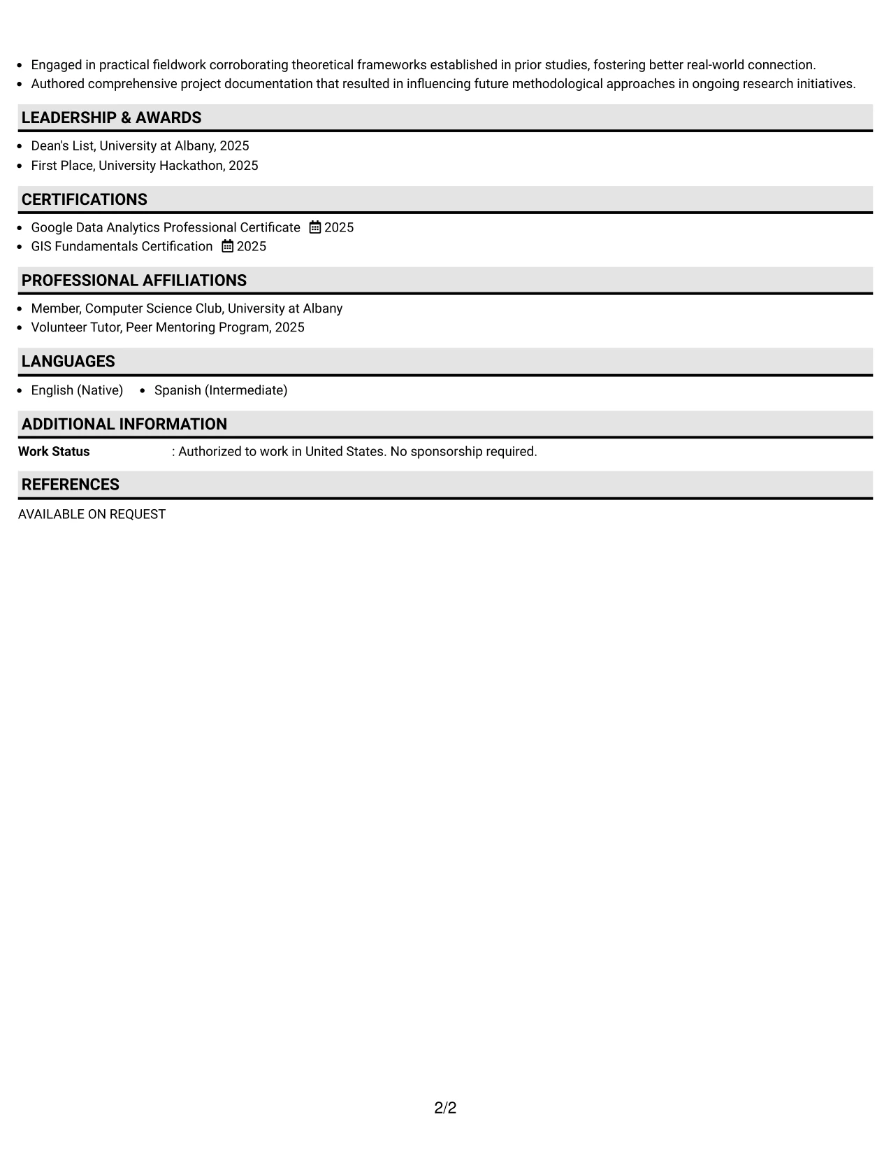 Resume Example Page 2
