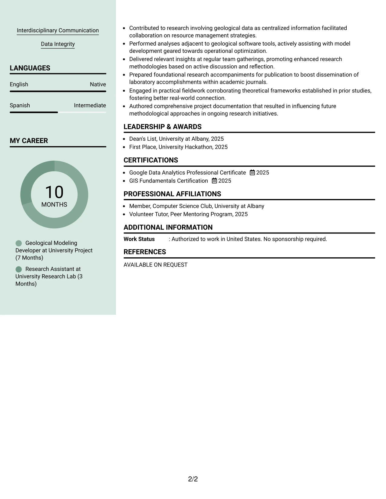 Resume Example Page 2