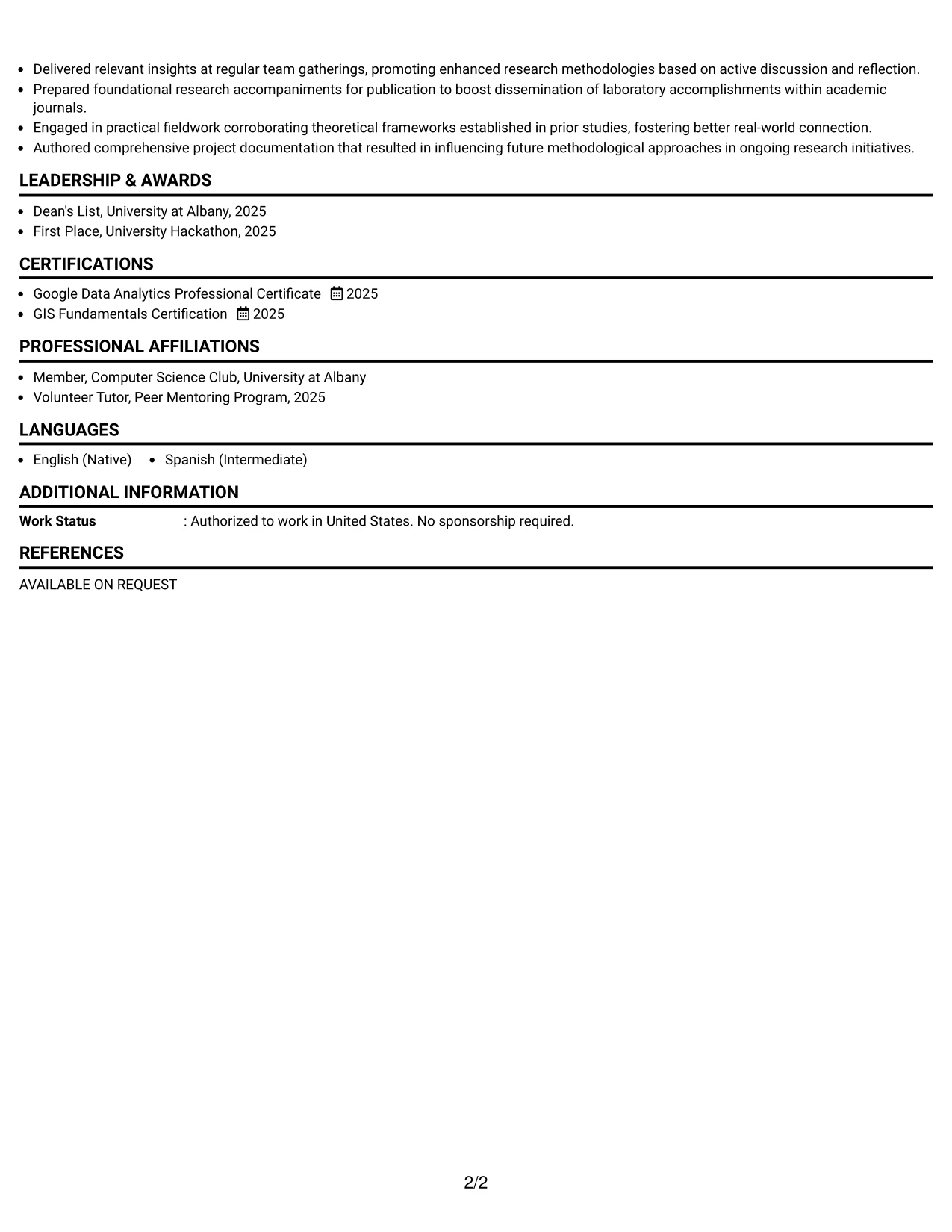 Resume Example Page 2