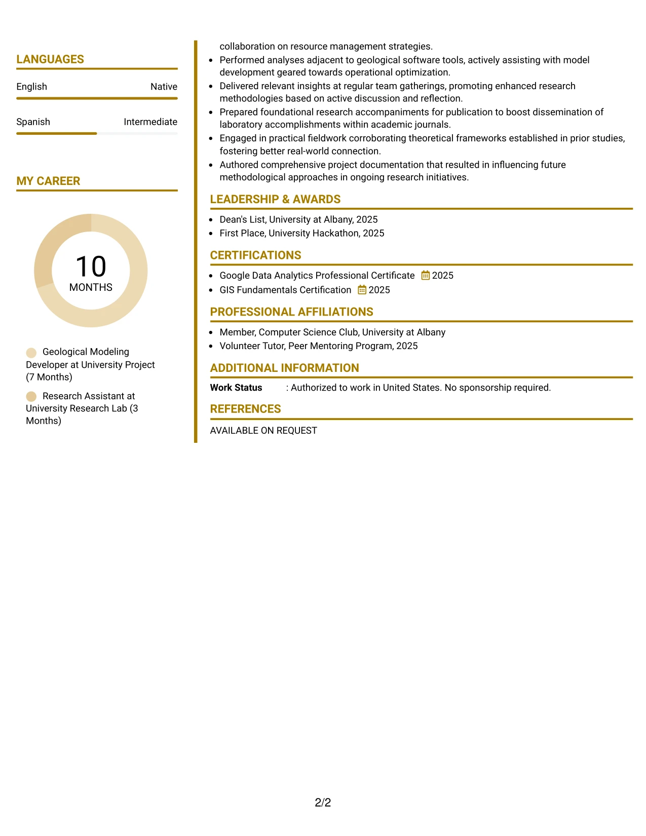 Resume Example Page 2