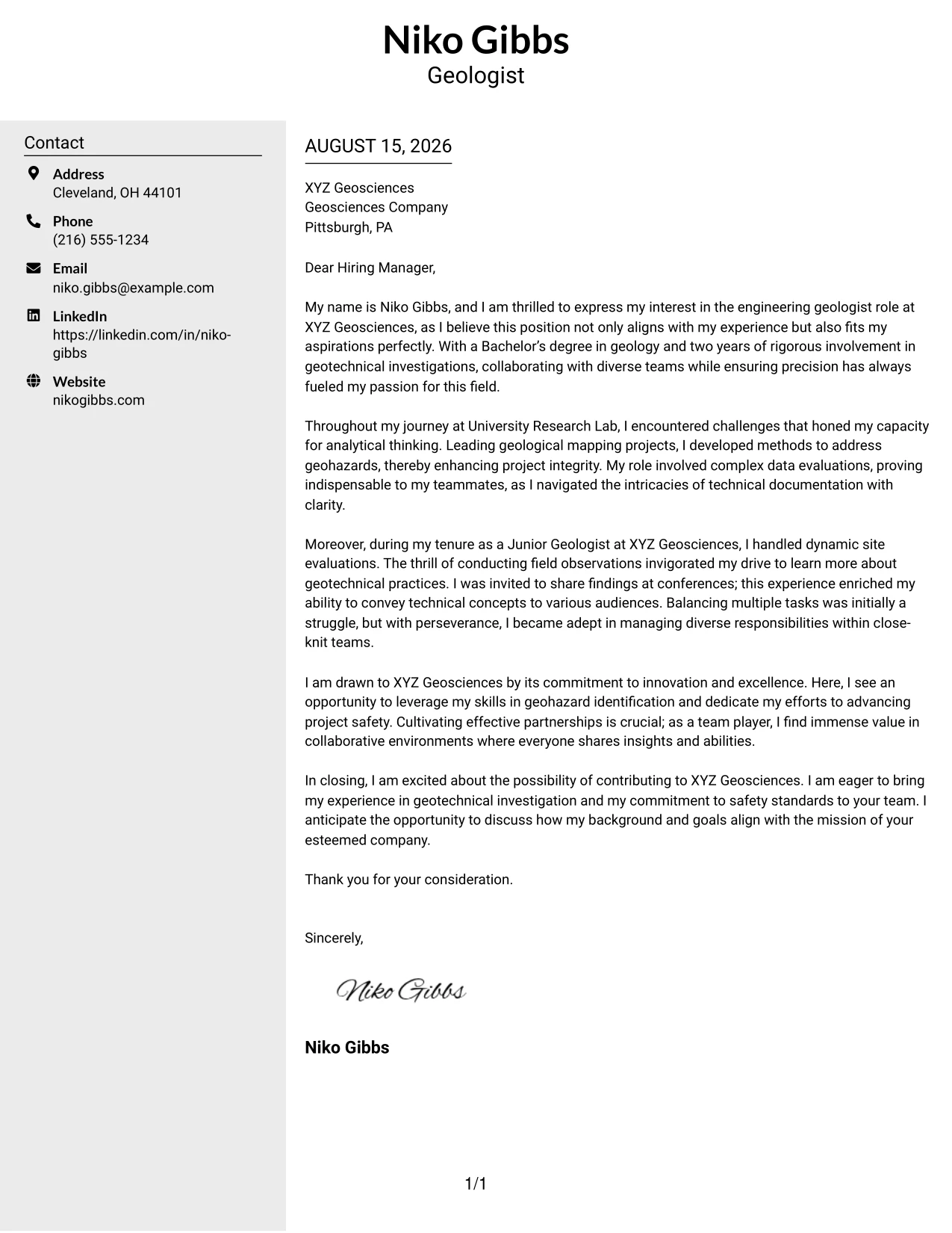 Resume Example Page 1