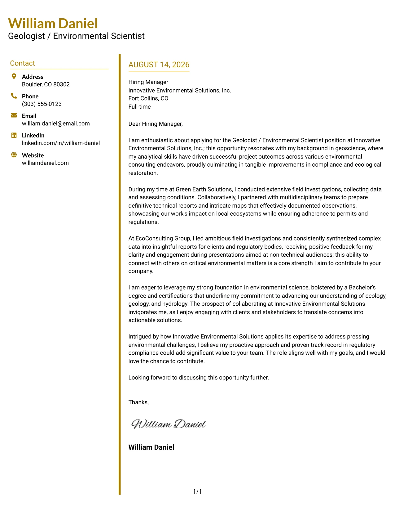 Resume Example Page 1