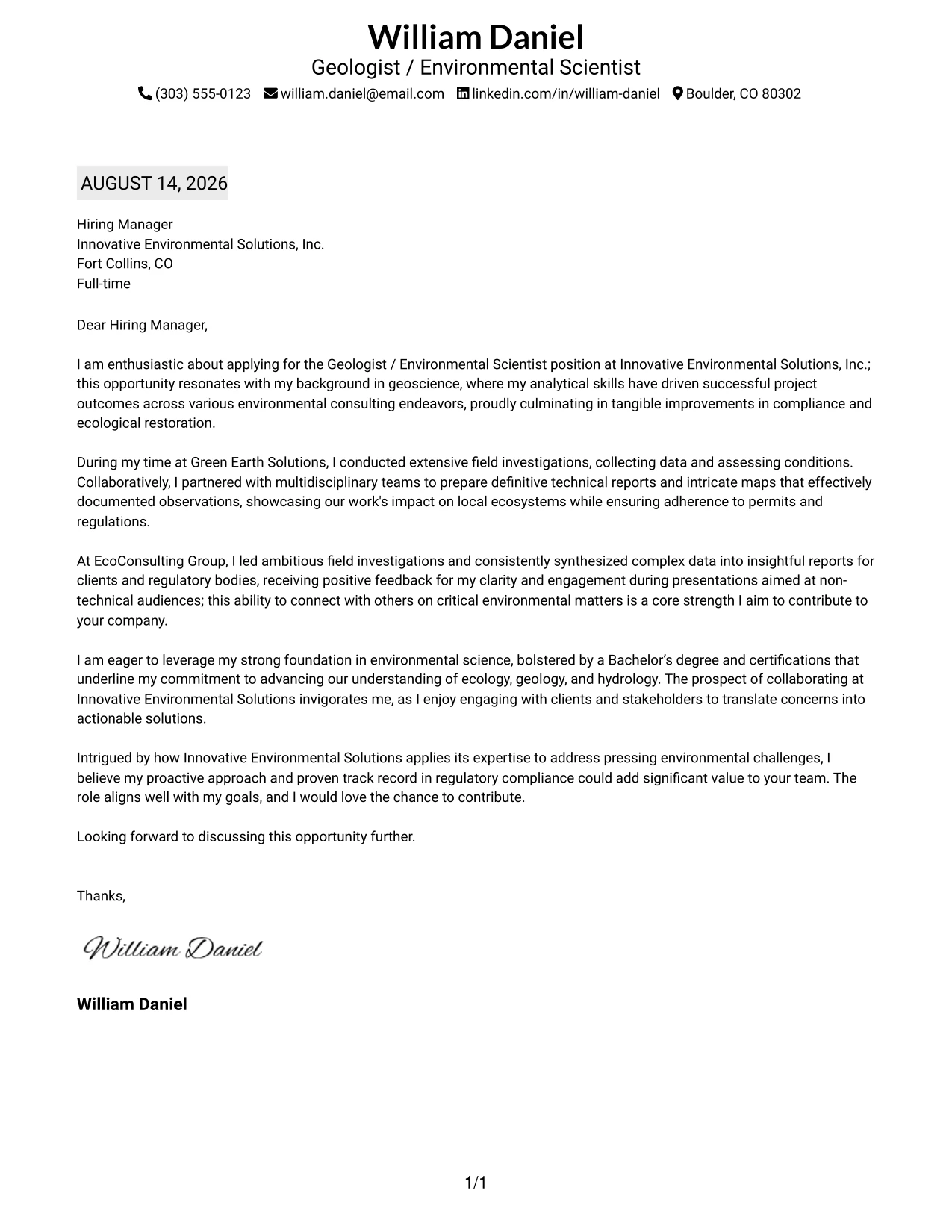 Resume Example Page 1