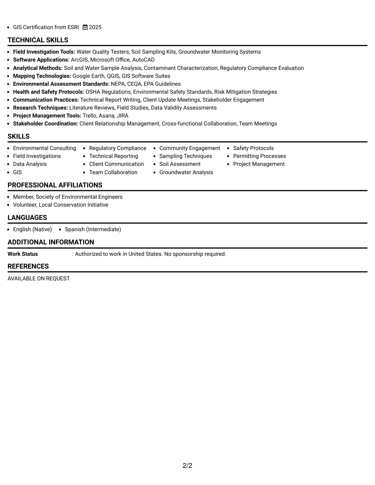 Resume Example Page 2