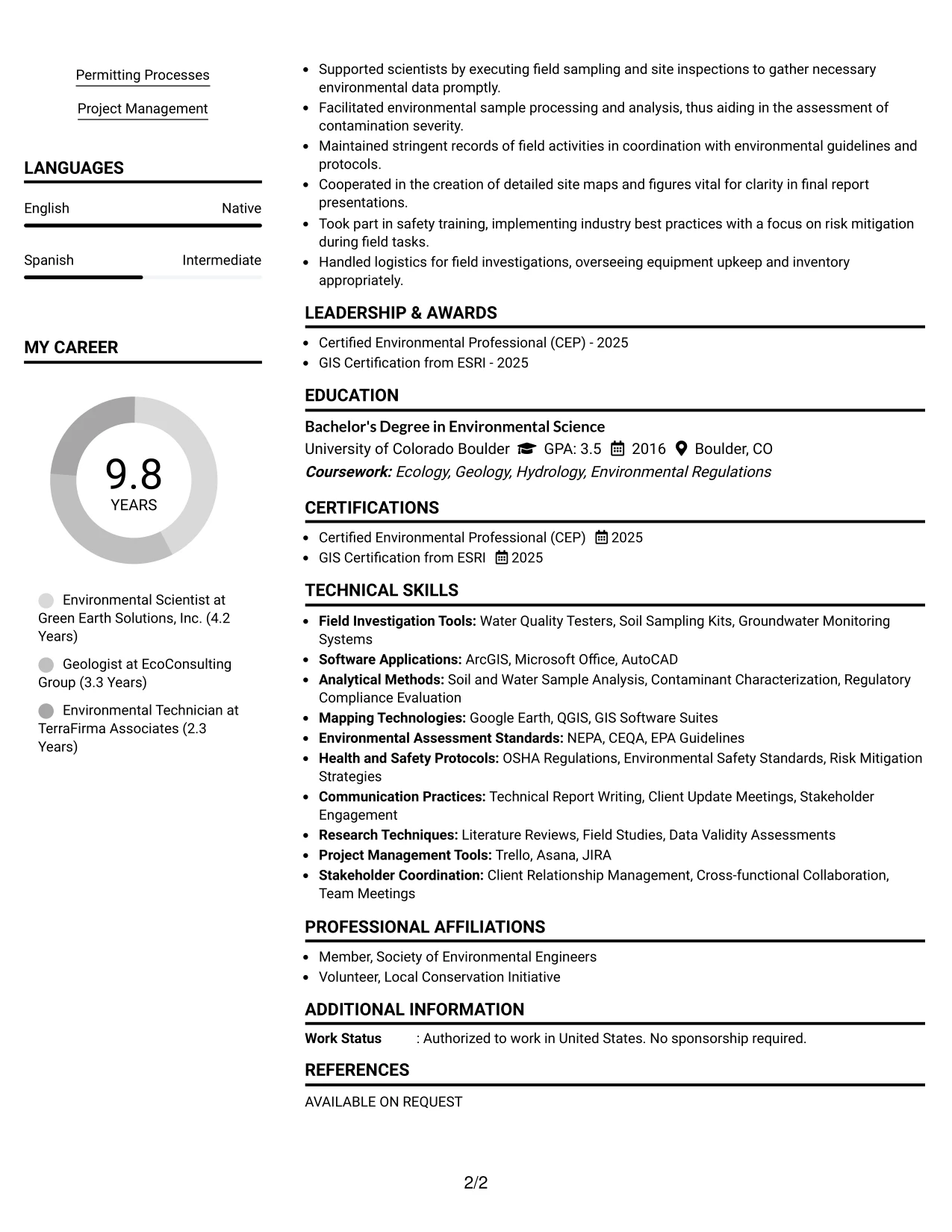 Resume Example Page 2