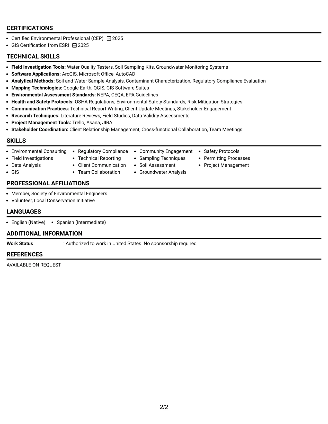 Resume Example Page 2
