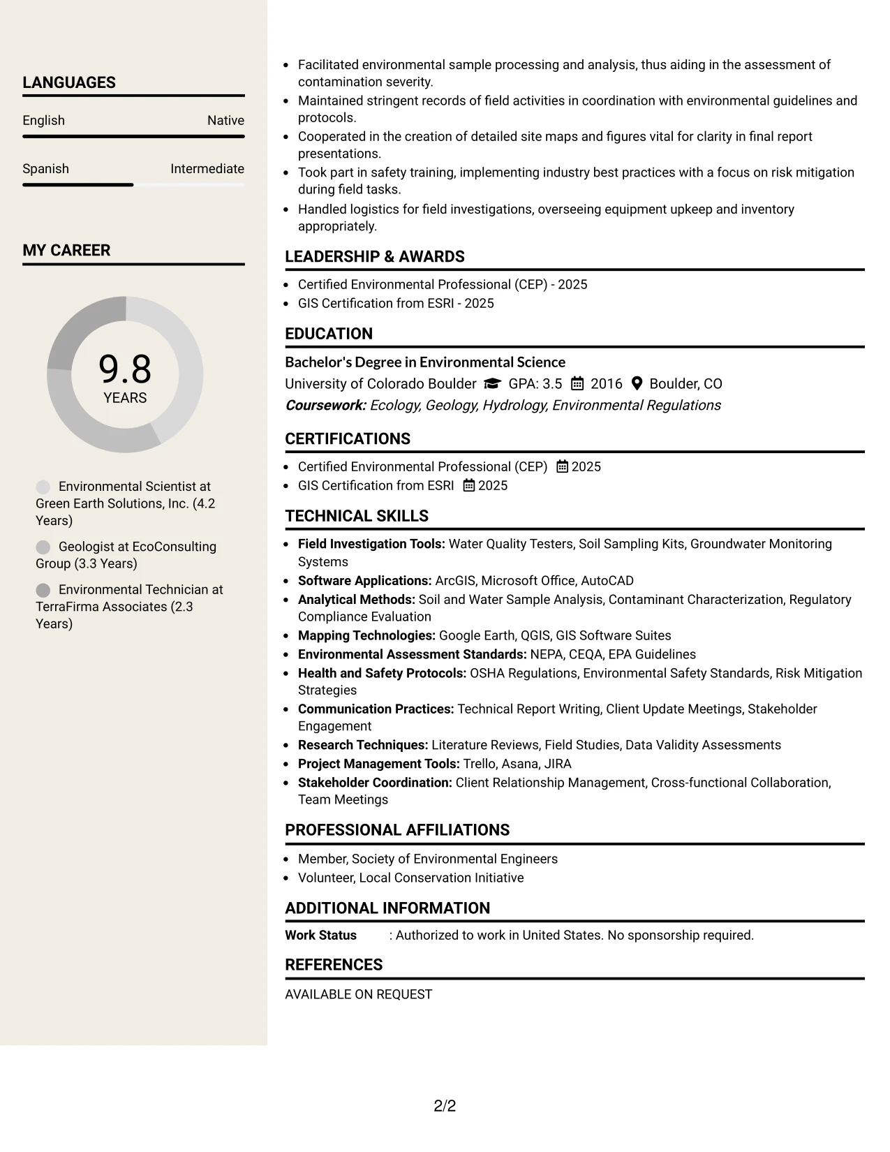 Resume Example Page 2