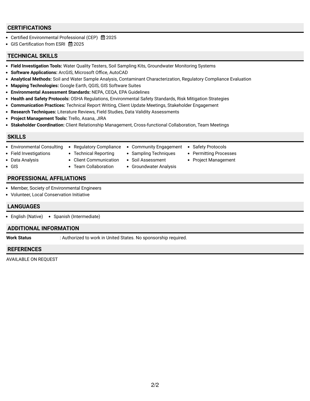 Resume Example Page 2