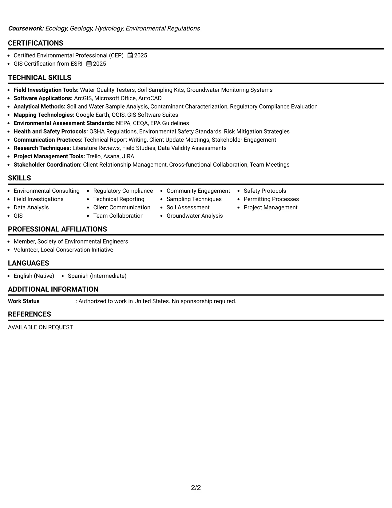 Resume Example Page 2
